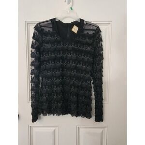 Luba Blouse Silky Mesh Sheer Fray Tassle S/XS Black Hannah Payne Boho Classy